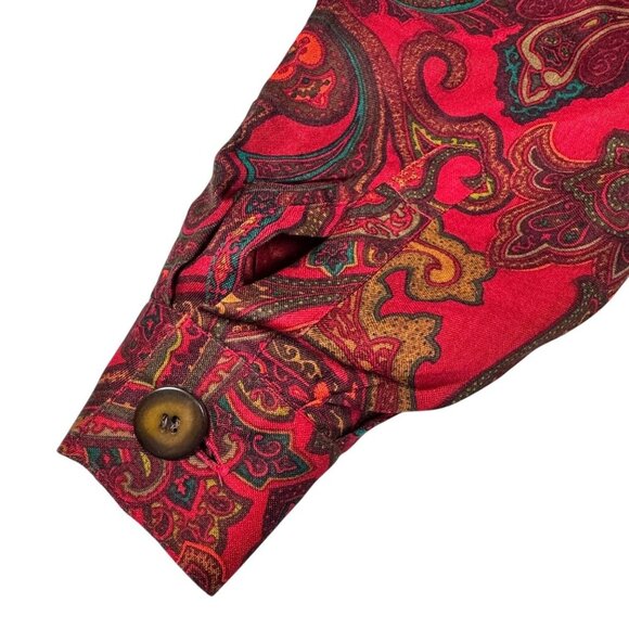 VTG 90s Linda Allard Ellen Tracy Paisley Blazer Top Sz.M Red Silk Wool Whimsigot - Picture 8 of 13